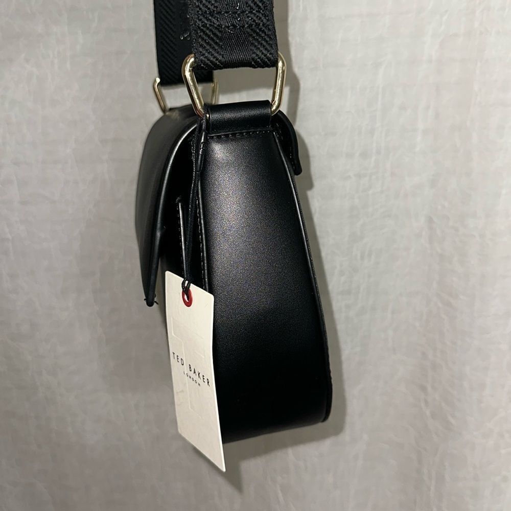 Ted Baker Darcell Black Faux Leather Gold Tone Logo Textured Grosgrain Strap Bag - Picture 6 of 16